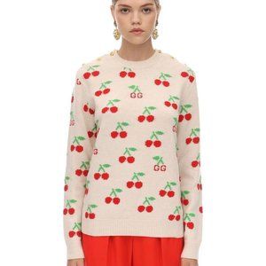 Gucci GG & Cherry Beige Intarsia Wool Knit Sweater - SIZE XXXS ✨NEW WITH TAG